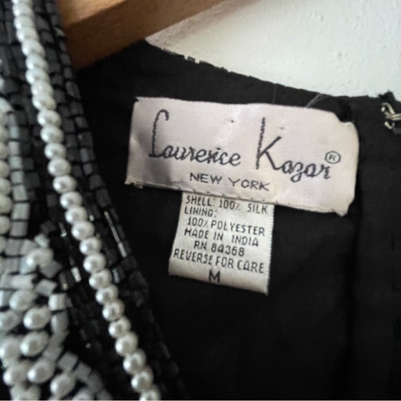 Laurence Kazar Black White Beaded Sequins Vintage Scalloped Sleeve Blouse Size M - Picture 2 of 8